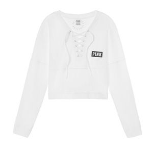 PINK VS Crop Top Sweatshirt with Lace Up neck
